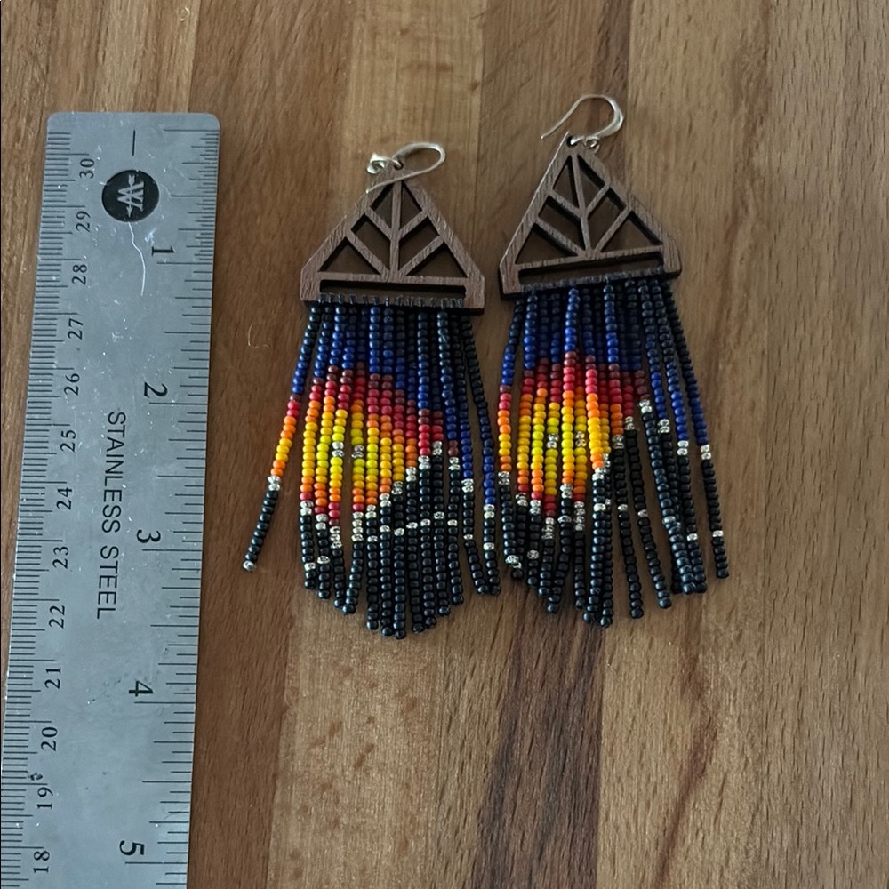 Mountain sunset Beaded Earrings with Wooden Accents